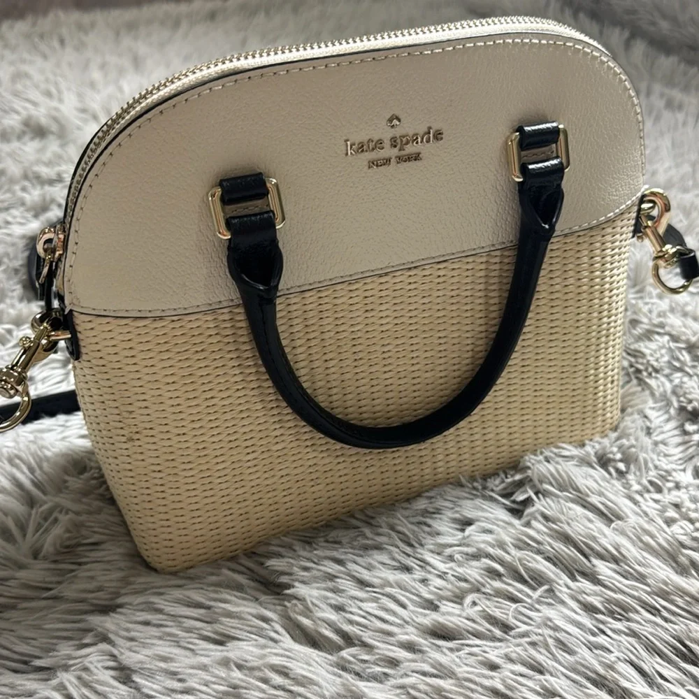 Kate Spade Grove Street mini Straw Carli satchel in beige